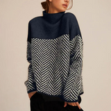 Women's Turtleneck Chevron Knit Long-Sleeve Sweater