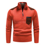 Men's Quarter Zip Knit Sweater with Contrast Pocket