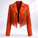 Women's Cropped Suede Fringe Notch-Collar Jacket