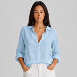 Women's Linen V-Neck Button-Front Long Sleeve Blouse