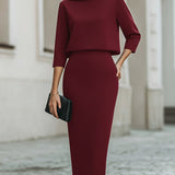 Women's Boat Neck Top and Pencil Midi Skirt Set