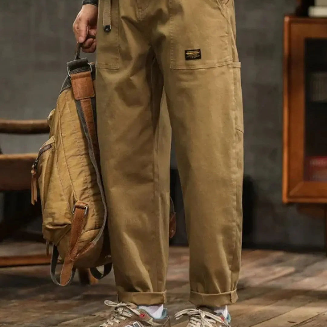Men's Green Cargo Straight Leg Trousers