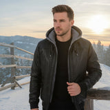 Men's Hooded Faux Leather Bomber Jacket