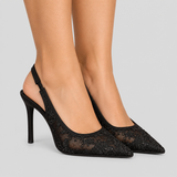 Women's Lace Mesh Pointed-Toe Slingback Stiletto Pumps