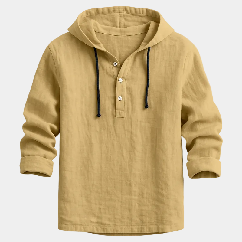 Men's Hooded Henley Pullover Shirt