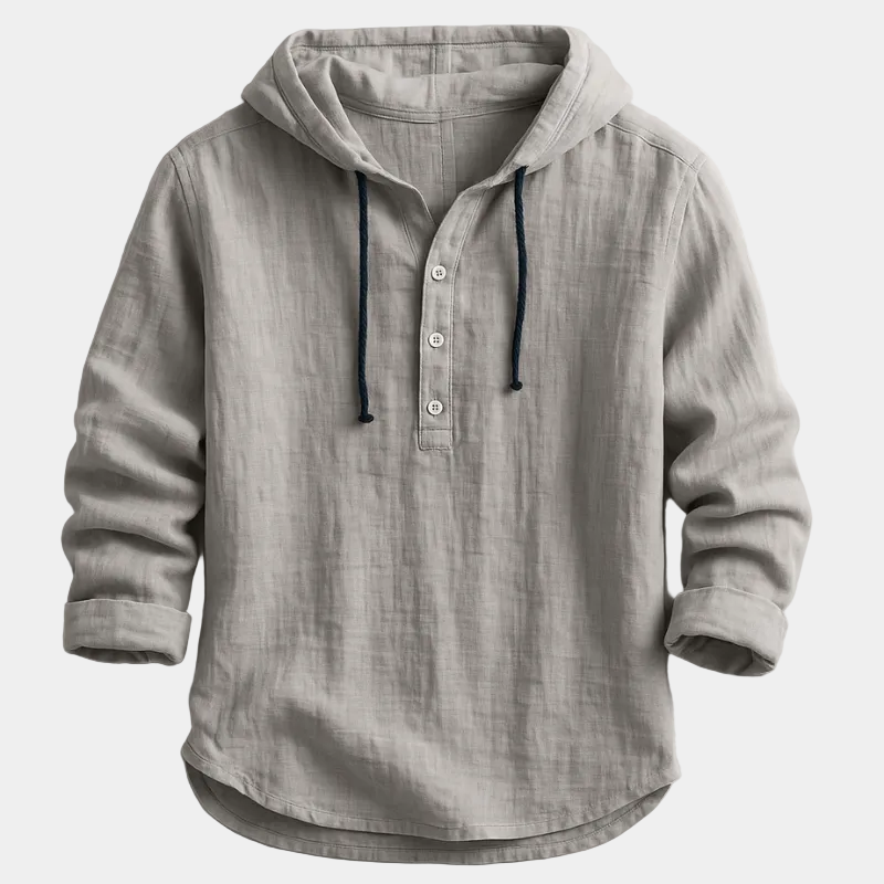 Men's Hooded Henley Pullover Shirt