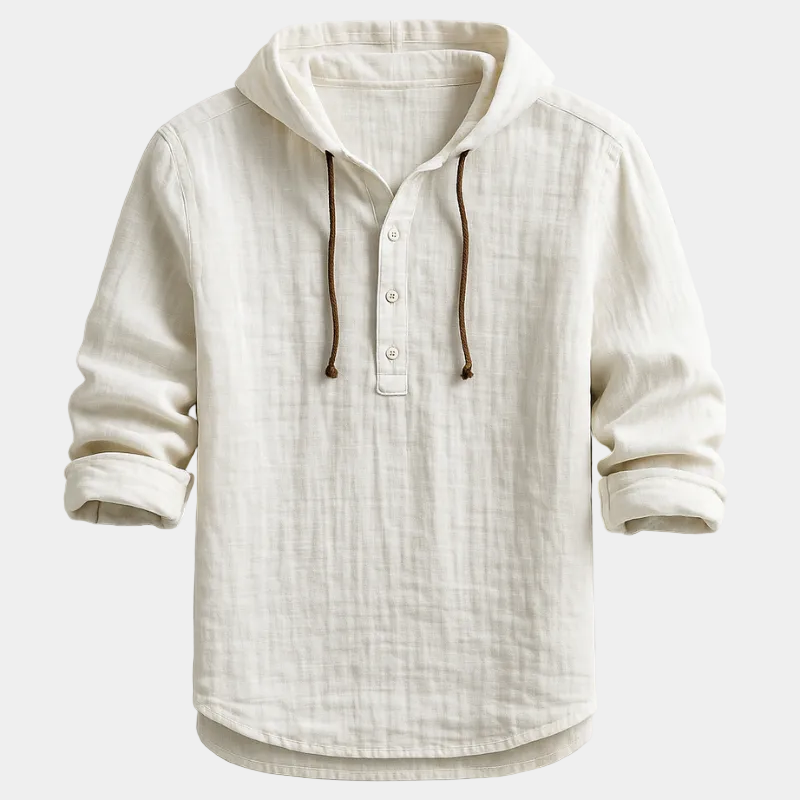 Men's Hooded Henley Pullover Shirt