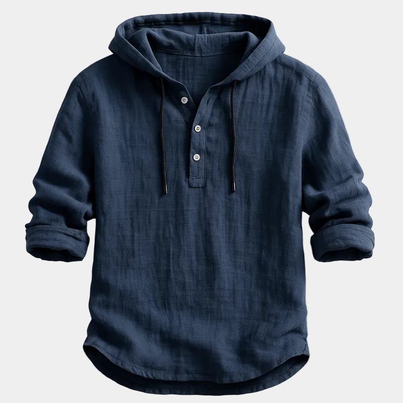 Men's Hooded Henley Pullover Shirt