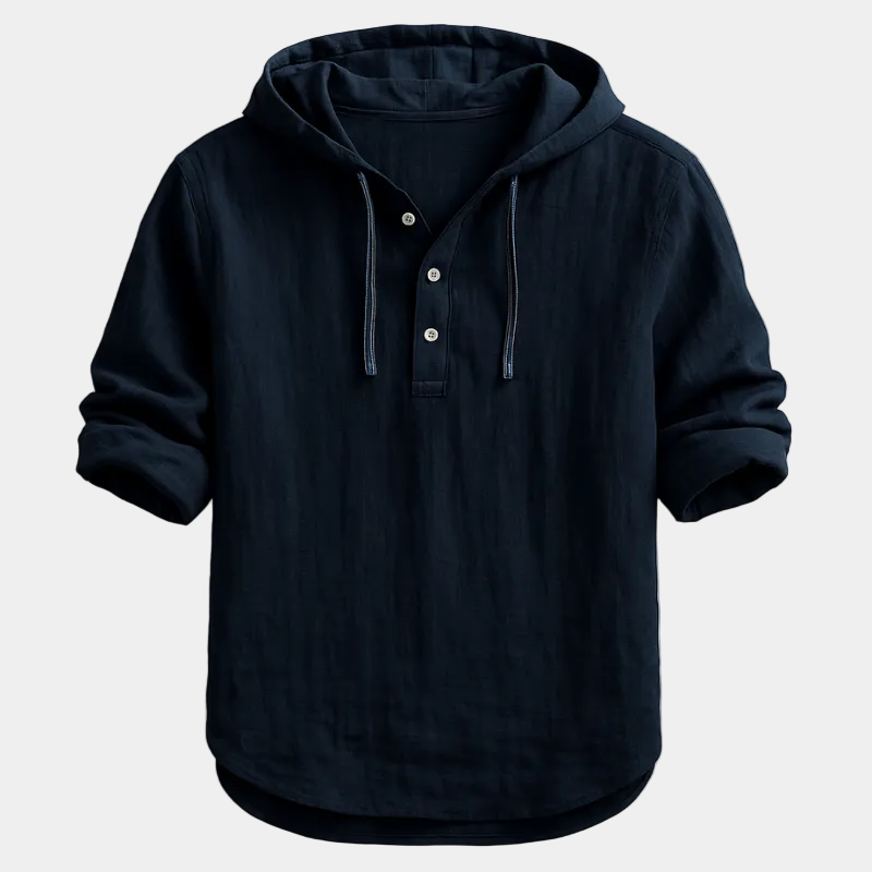 Men's Hooded Henley Pullover Shirt