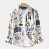 Men's Artistic Print Button-Up Shirt