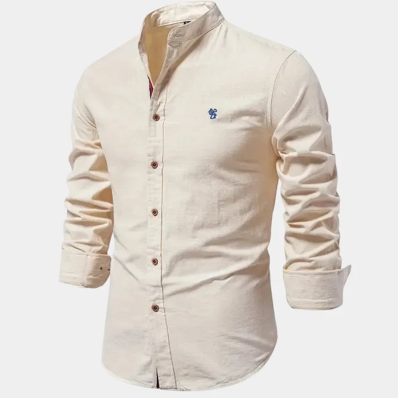 Men's Mandarin Collar Long Sleeve Shirt