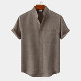 Men's Grandad Collar Linen Blend Shirt