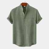Men's Grandad Collar Linen Blend Shirt