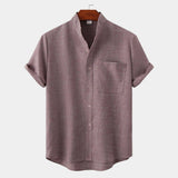 Men's Grandad Collar Linen Blend Shirt