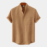 Men's Grandad Collar Linen Blend Shirt
