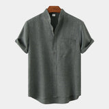 Men's Grandad Collar Linen Blend Shirt
