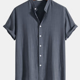Men's Grandad Collar Short Sleeve Shirt