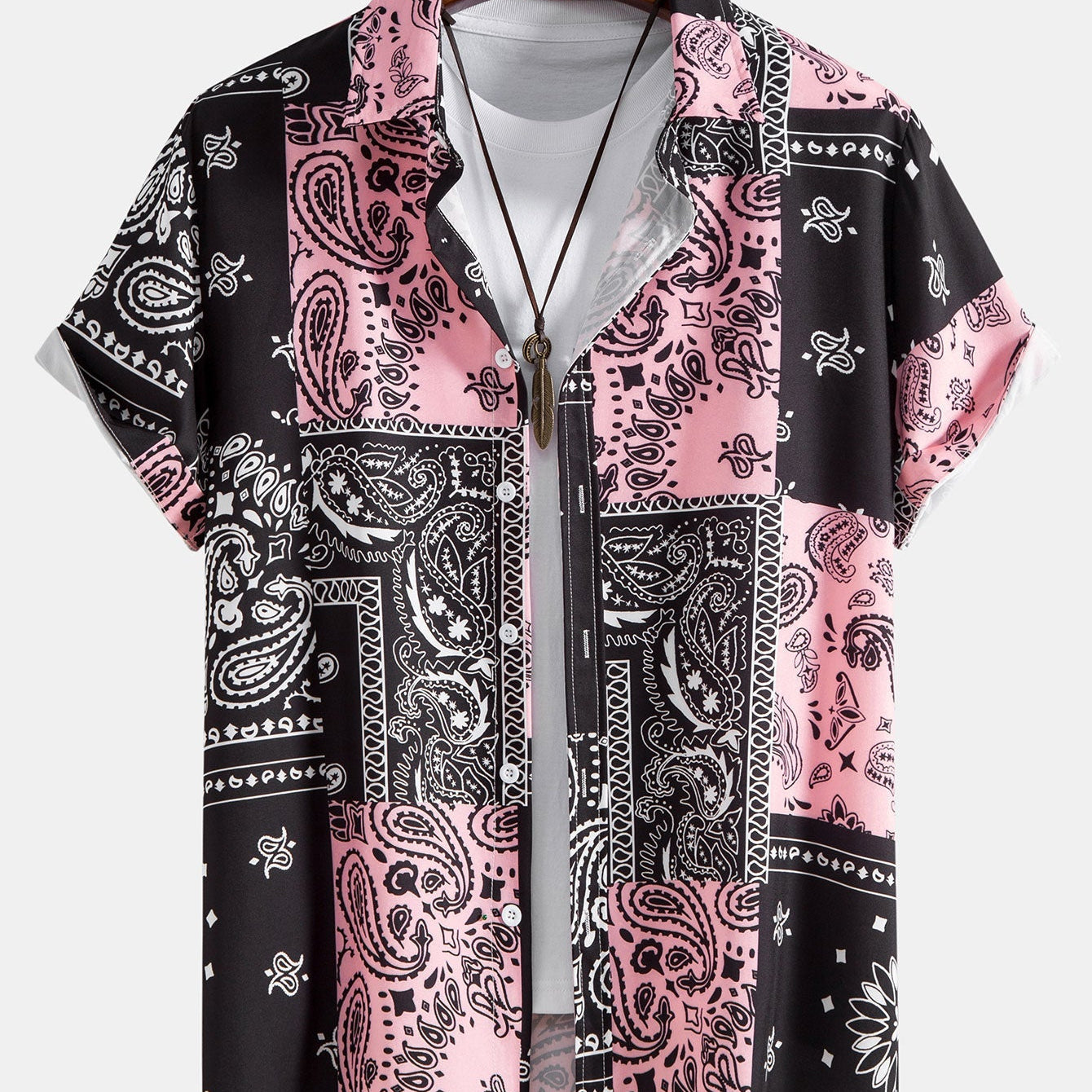 Men's Patchwork Print Short Sleeve Shirt