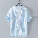 Men's Short Sleeve Linen Blend Button-Up Shirt