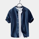 Men's Short Sleeve Linen Blend Button-Up Shirt