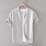 Men's Short Sleeve Linen Blend Button-Up Shirt