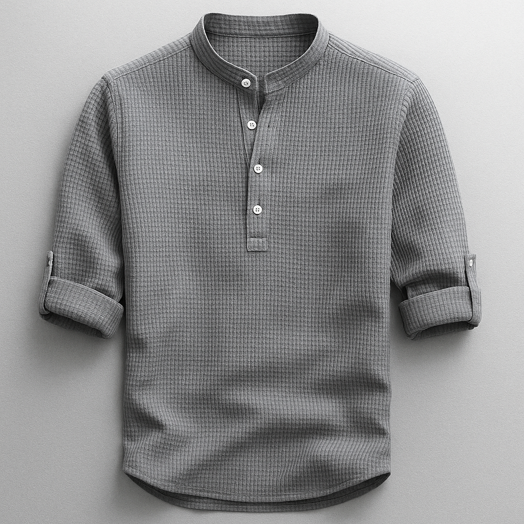 Men's Mandarin Collar Textured Pullover Shirt