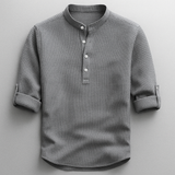 Men's Mandarin Collar Textured Pullover Shirt