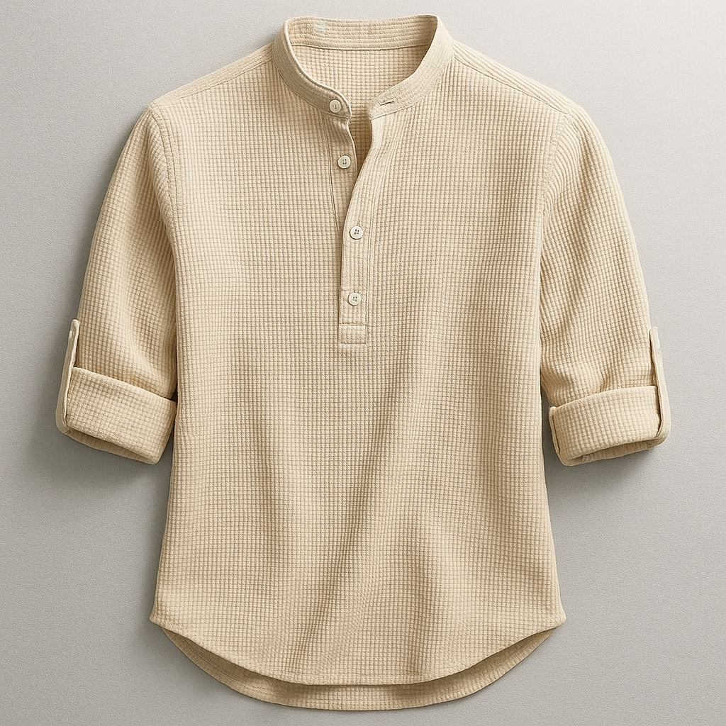 Men's Mandarin Collar Textured Pullover Shirt