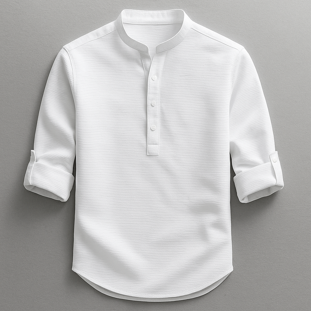 Men's Mandarin Collar Textured Pullover Shirt