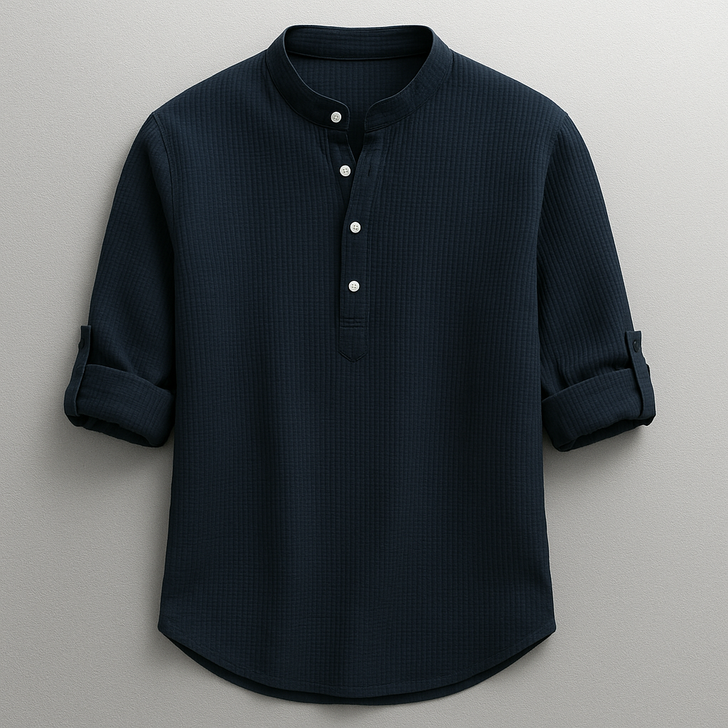 Men's Mandarin Collar Textured Pullover Shirt