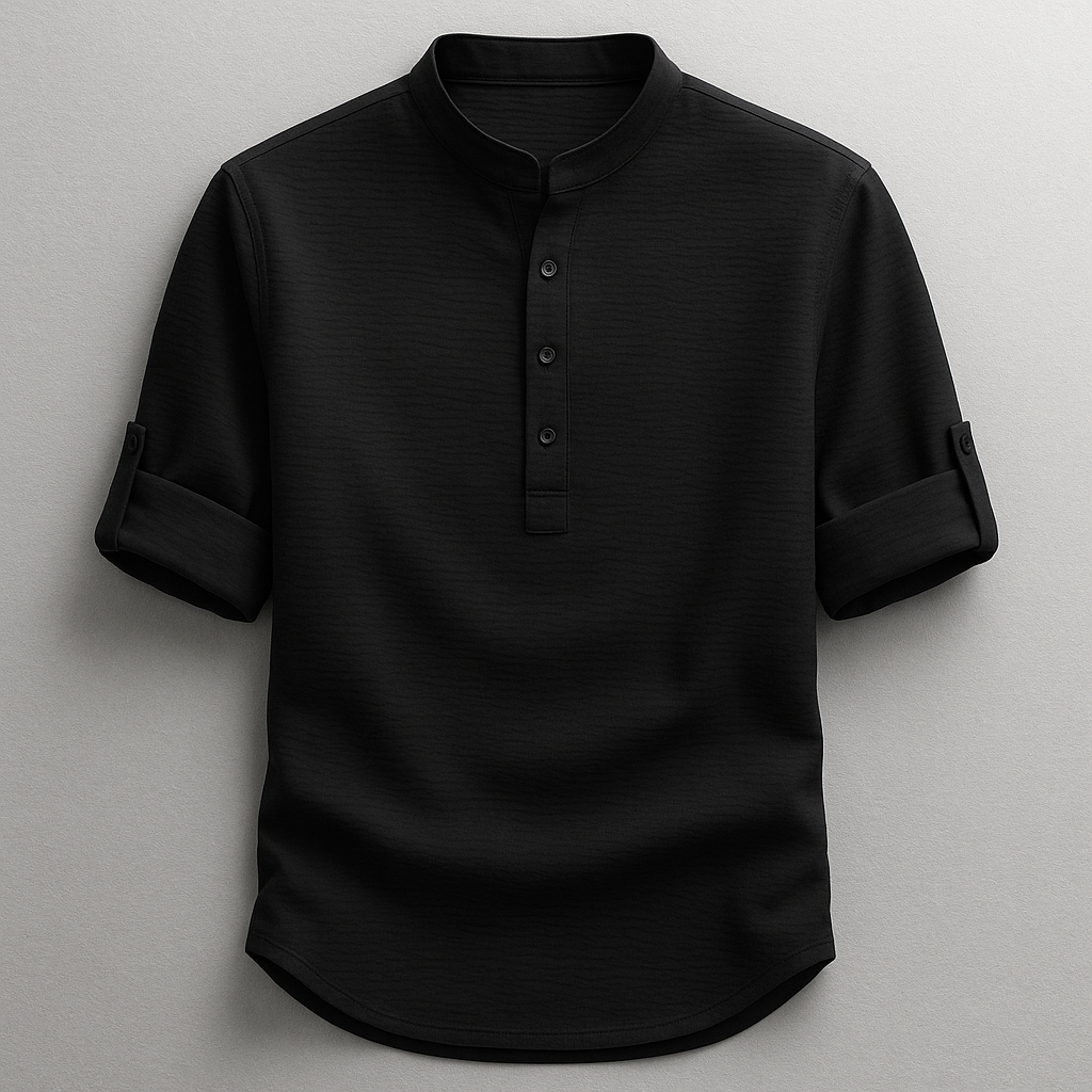 Men's Mandarin Collar Textured Pullover Shirt