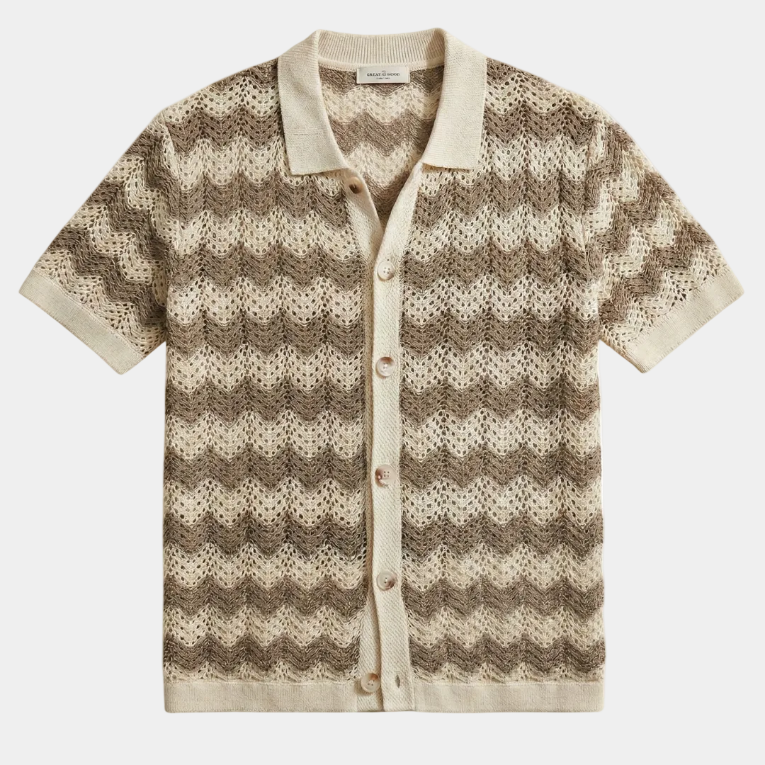 Men's Wave Pattern Knit Button Shirt