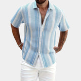 Men's Striped Linen Blend Short Sleeve Shirt