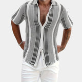 Men's Striped Linen Blend Short Sleeve Shirt