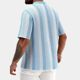 Men's Striped Linen Blend Short Sleeve Shirt