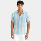 Men's Striped Linen Blend Short Sleeve Shirt