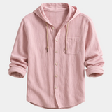 Men's Hooded Button-Up Linen Blend Shirt