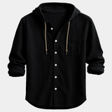 Men's Hooded Button-Up Linen Blend Shirt