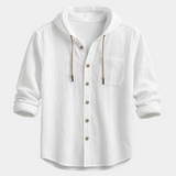 Men's Hooded Button-Up Linen Blend Shirt
