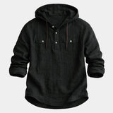 Men's Hooded Linen Blend Henley Shirt
