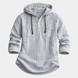 Men's Hooded Linen Blend Henley Shirt