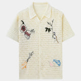 Men's Embroidered Open-Knit Short Sleeve Shirt
