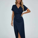 Women's Wrap Midi Dress, V-Neck and Split Hem