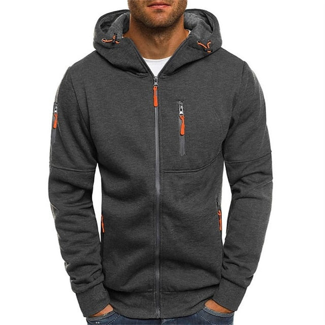 Men's Full-Zip Hooded Sweatshirt with Zippered Pockets