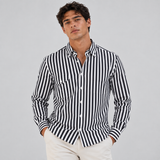 Men's Striped Button-Down Shirt with Long Sleeves