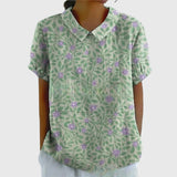 Women's Floral Short-Sleeve Collared Cotton Blend Blouse