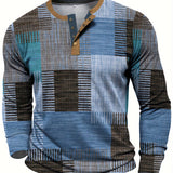 Men's Geometric Print Henley Long Sleeve Shirt