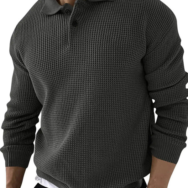 Men's Textured Knit Polo Sweater