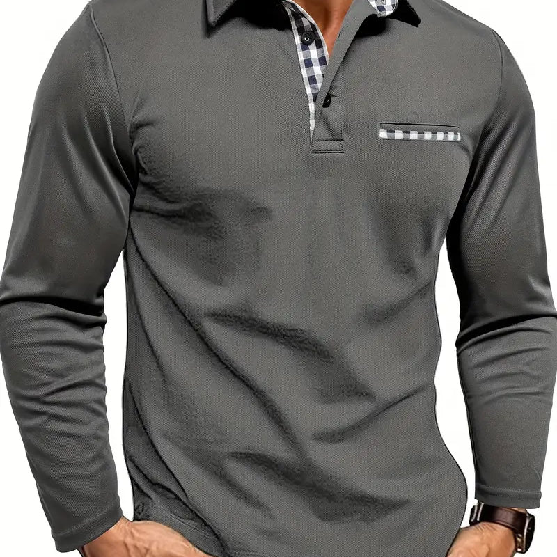Men's Slim Fit Long Sleeve Check Trim Polo