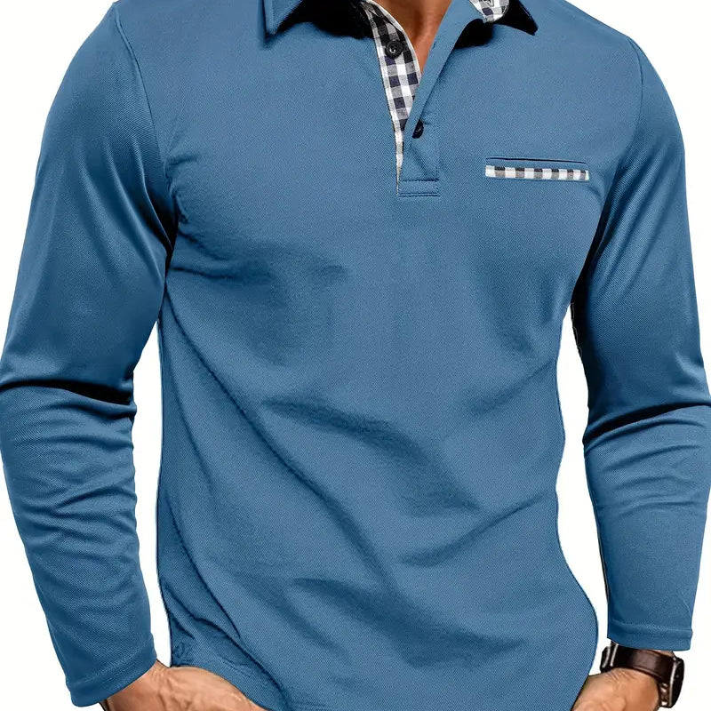 Men's Slim Fit Long Sleeve Check Trim Polo